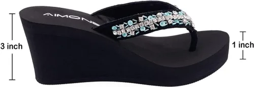 Vista 3 de AIMONE -Appoline Sandalias de cuña para mujer, sandalias de plataforma negra con brillantes, zapatos elegantes para mujer