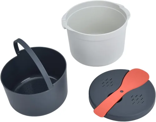Vista 9 de La olla de 2 litros no contiene BPA con ventilación de liberación de vapor, olla arrocera para microondas, material PP de grado alimenticio, cuchara