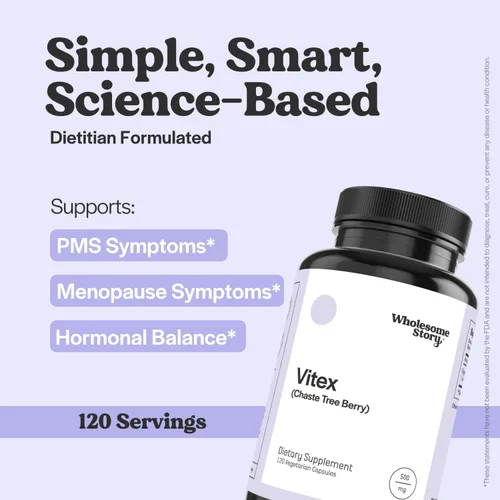 Vista 2 de Wholesome Story Suplemento orgánico Vitex Chasteberry para mujer Equilibrio hormonal, apoyo a la fertilidad y regulación del período Extracto