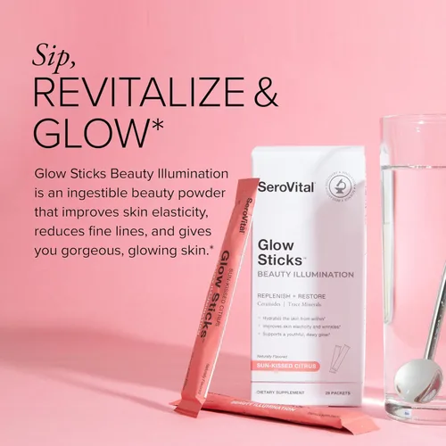 Vista 3 de Serovital Glow Sticks - Mezcla de bebida en polvo sin azúcar con ácido hialurónico ceramidas electrolitos para hidratación de la piel en 14 días