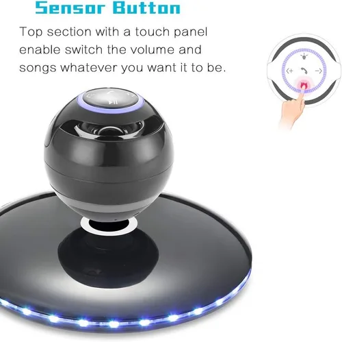 Vista 5 de Infinity Orb - Altavoz magnético con levitación Bluetooth 4.0 LED y flash flotante inalámbrico con micrófono y botones táctiles (negro)