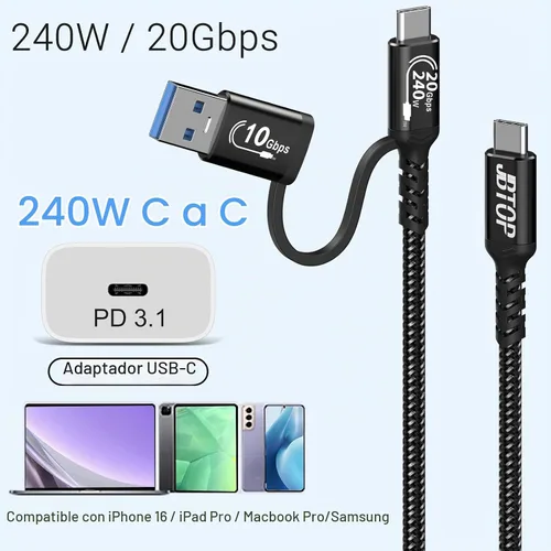 Vista 4 de Cable USB C 2 en 1 Android Auto de 1.5 pies [2 paquetes], USB-C de Negro