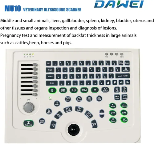 Vista 9 de DAWEI Mu10 - Escáner veterinario de ultrasonido con sonda impermeable B, BB, BM, 4B para veterinario, escáner de ultrasonido, animales, examen