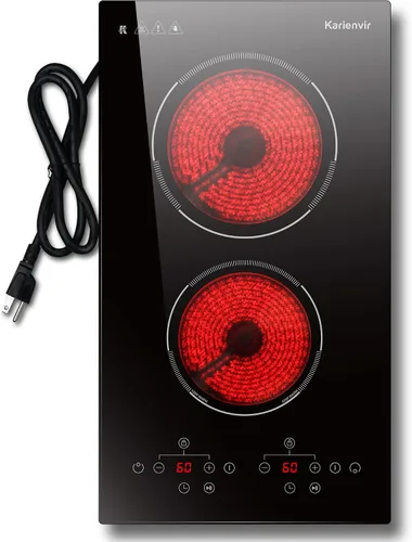 Vista 11 de Placa de cocina eléctrica de 2 quemadores, enchufe de estufa eléctrica de 110 V, placa de cocina eléctrica de 2000 W con controles de perilla