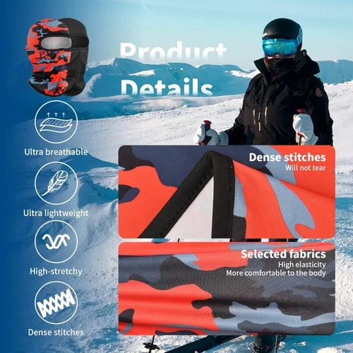 Vista 6 de YESLIFE Máscara de esquí de 2 piezas, pasamontañas para hombres y mujeres, esquí, snowboard, motocicleta y protección UV, sombrero