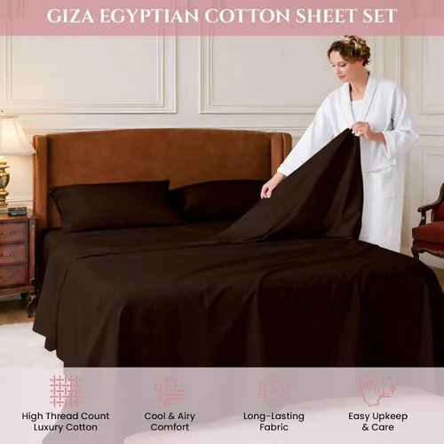 Vista 6 de MyGiza Sheets, Juego de sábanas 100% de algodón egipcio Giza, tamaño individual, para adaptarse a colchones de hasta 15 pulgadas de profundidad