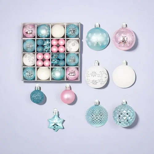Vista 10 de Juego de 44 adornos de bolas de Navidad, adornos de bolas de Navidad inastillables para Navidad, vacaciones, corona y decoraciones de fiestas