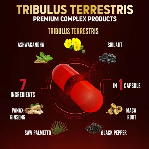 Vista 5 de Tribulus Terrestris Cápsulas con Ashwagndha, Panax Ginseng, Saw Palmetto, Maca, Shilajit - 90 Cápsulas - Suministro de 3 meses