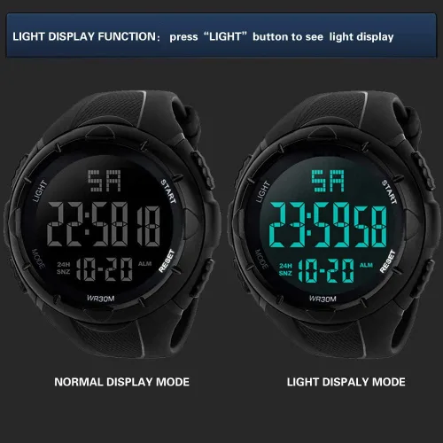Vista 6 de Reloj deportivo digital para hombre, impermeable, cronómetro, electrónico, militar, con alarma de fecha automática, retroiluminación LED