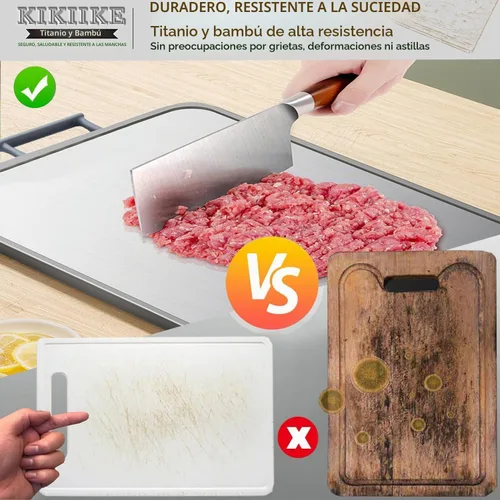 Vista 2 de Tabla de cortar de titanio, tabla de cortar de bambú de doble cara para cocina de grado alimenticio de doble cara, tablas de cortar de titanio puro