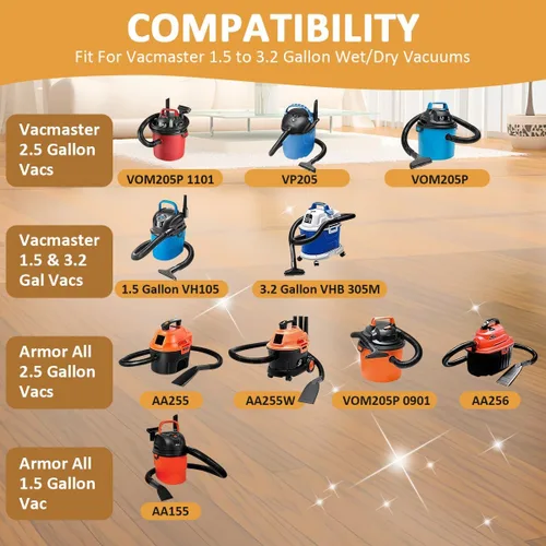Vista 6 de 3 piezas de bolsa de filtro de tela para Armor All AA256 AA255 2.5 galones Shop VAC Microlined Compatible con Craftsman/Armor All/Vacmaster