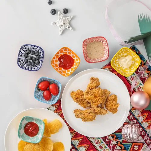 Vista 7 de KitchenTour - Juego de 6 cuencos de cerámica para salsa de soja de 3 onzas, cuencos de porcelana para condimentos, ketchup, soja, barbacoa, juego