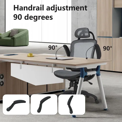 Vista 6 de PayLessHere Silla ergonómica de oficina para computadora, respaldo alto, con ruedas giratorias, de malla, con soporte lumbar, reposacabezas, brazos