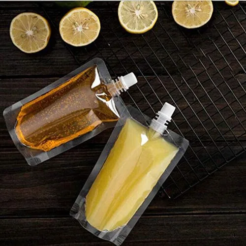 Vista 3 de 50 bolsas de bebidas, contenedor transparente para bolsas de batidos, bolsa de mano resistente a fugas y sellable, 8.4 onzas para botellas