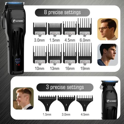 Vista 5 de BESTBOMG® Cortapelos profesional para hombres, juego de cortapelos y recortadora de peluquería profesional, cortapelos inalámbrico para hombres