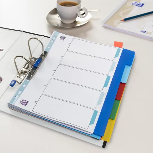 Vista 2 de Oxford Divisores de plástico A4 de 5 partes, pestañas duraderas y multicolor para archivar organizadas, resistentes al desgarro y fáciles