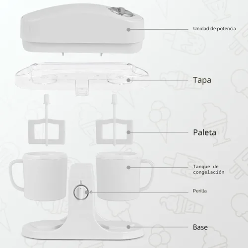 Vista 6 de Pukomc Máquina para hacer helados para uso doméstico, con dos cuencos de helado, operación simple y fácil de limpiar, color blanco