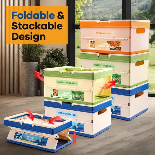 Vista 4 de FRUSE Paquete de 3 cajas de almacenamiento de juguetes, organizadores de juguetes y almacenamiento con tapa, caja de juguetes para niños con asa
