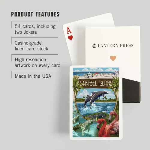 Vista 3 de Lantern Press Isla Sanibel, Florida, Montage (52 cartas de juego, baraja de cartas de tamaño póquer con comodines)