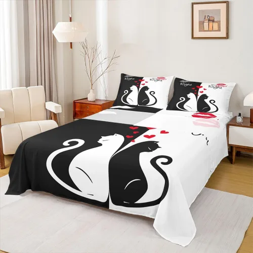 Vista 16 de Erosebridal Lindas sábanas de gato Kawaii fresa tamaño individual para niñas, diseño de arcoíris de dibujos animados, juegos de sábanas y fundas