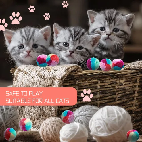Vista 4 de TIESOME Kit de juguetes para gatos arcoíris - 20 bolas suaves con pompones para jugar y hacer ejercicio en interiores