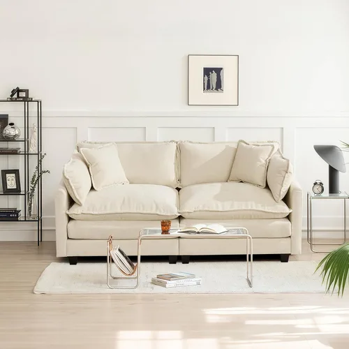 Vista 3 de Sofá seccional modular convertible de 76.7", sofás de dos plazas de chenilla con asiento profundo y cojines tipo loveseat para sala de estar, Beige