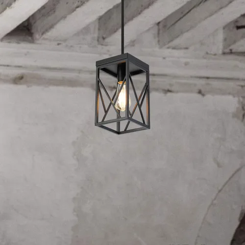 Vista 3 de Lámpara colgante moderna negra con jaula de metal, varillas ajustables de una sola luz, mini lámpara colgante industrial para cocina, isla, Negro