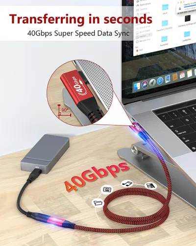 Vista 3 de RIITOP Cable de extensión USB4 de 40 Gbps [2.6 pies, en ángulo], USB tipo C 4.0 macho a hembra, cable en ángulo de 90 grados, compatible