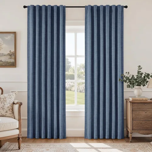 Vista 17 de HOMEIDEAS Cortinas de lino sintético azul polvoriento, 100% opacas, 96 Azul piedra