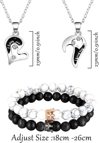 Vista 4 de Juego de 8 pulseras a juego para parejas y mujeres hombres Her King His Queen I Love You Corona collares para novios y novias para regalo de joyería