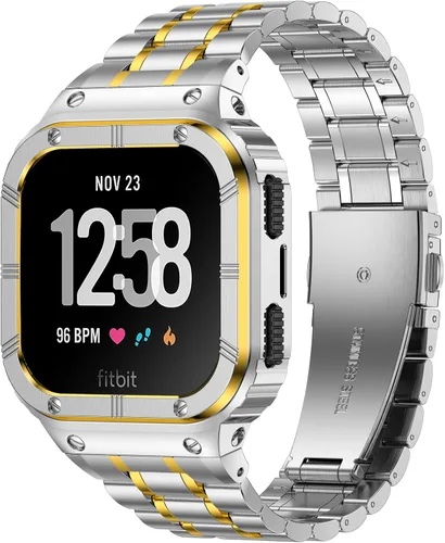 Vista 9 de BAITEYOU Correa de reloj de acero inoxidable con funda compatible con Fitbit Versa/Fitbit Sense Bands, pulseras de metal protectoras resistentes