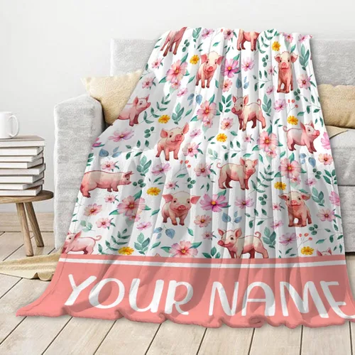 Vista 2 de Manta personalizada con cerdo, manta personalizada para envolver para niños, bebé/mascota - 30 x 40 pulgadas