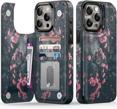 Vista 55 de FUNMIKO Funda tipo cartera para iPhone 13 con tarjetero, bloqueo RFID, protección de grado militar y obras de arte impresas con rayos UV, cierre