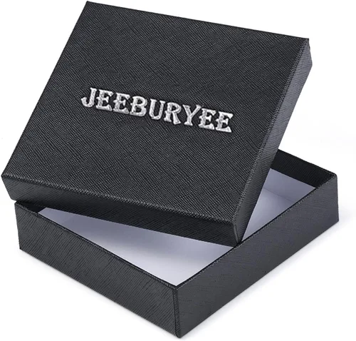 Vista 8 de JEEBURYEE Cartera de piel para hombre con bloqueo RFID y bolsillo frontal delgado para hombre