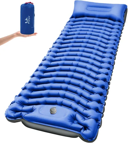 Vista 11 de Colchoneta de dormir para camping, colchón ultraligero con almohada, bomba de pie integrada, alfombrilla portátil inflable compacta para mochileros