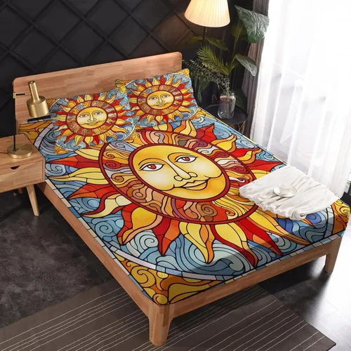 Vista 2 de Sun Sheets tamaño individual – Sábanas estéticas celestiales de microfibra suave, bolsillo profundo, sábanas y fundas de almohada estampadas sin