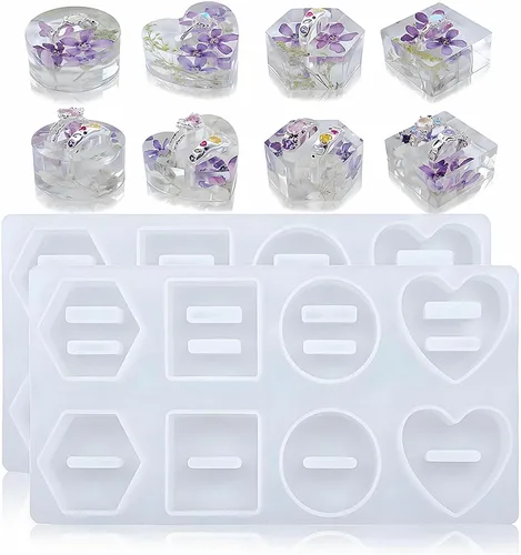 Vista 7 de Molde de soporte de anillo de resina, 2 moldes de silicona con forma de rosa para resina, moldes de silicona para almacenamiento de joyas