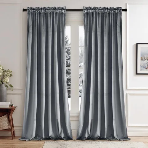 Vista 75 de JIUZHEN Cortinas de terciopelo beige de 63 pulgadas de ancho x 63 pulgadas de largo, cortinas de terciopelo retro suaves con bolsillo para barra