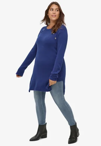 Vista 4 de Ellos Suéter tipo túnica con botones para mujer, talla grande