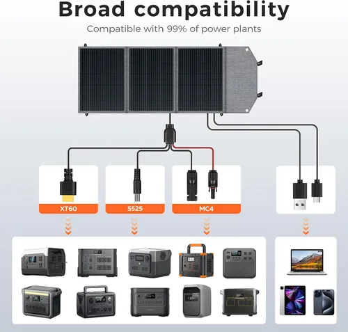 Vista 6 de Panel solar portátil de 100 W para generador de central eléctrica, célula solar plegable de 19.8 V con batería de alta eficiencia, impermeable IP65