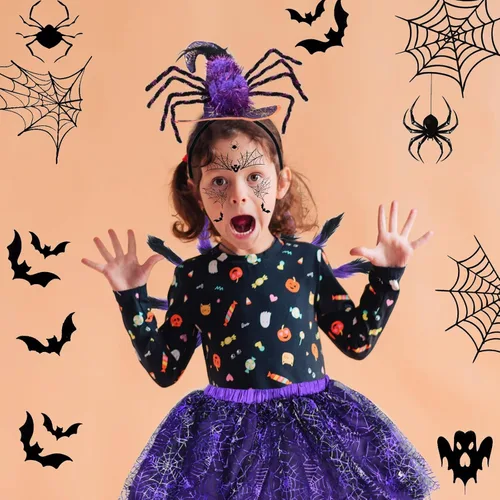 Vista 6 de Matiniy Conjunto de disfraz de araña de Halloween con diadema y falda tutú