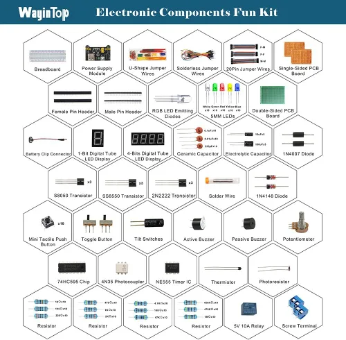 Vista 2 de Kit de Componentes Electrónicos de Diversión con E-Book, Kit de Inicio Electrónico Actualizado con Tablero de Montaje de Cables Puente, Kit