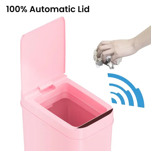 Vista 3 de iTouchless Bote de basura de baño con sensor rosa de 3 galones, recipiente impermeable, tapa inteligente, capacidad de 3.0 galones