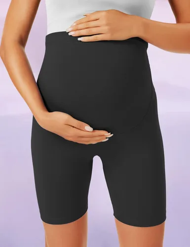 Vista 2 de BONVIGOR Pantalones cortos de maternidad sobre el vientre para ciclismo, entrenamiento, yoga, activo, atlético, embarazo, pantalones cortos de pijama