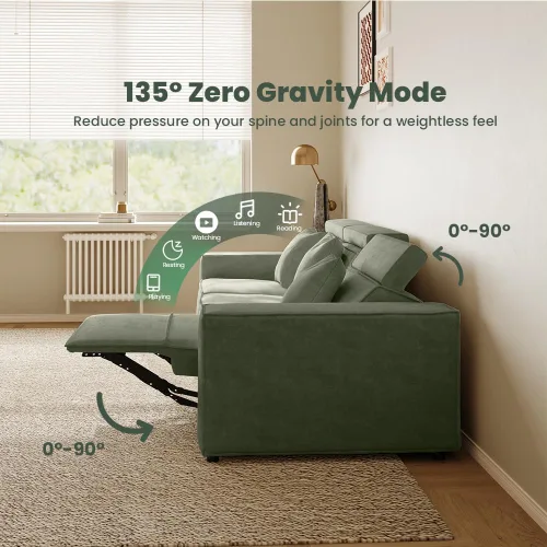 Vista 4 de Silla reclinable eléctrica de 53 pulgadas, moderno sofá reclinable para sala de estar o dormitorio, asientos de tela de alto rendimiento