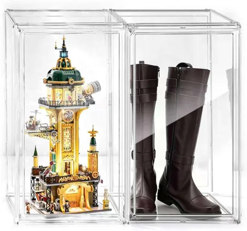 Vista 10 de 1 paquete de cajas de almacenamiento transparentes apilables para zapatos, organizador grande de zapatos con puerta magnética acrílica, contenedores
