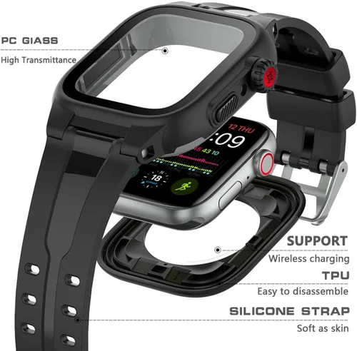 Vista 8 de Funda impermeable para Apple Watch de 1.732 pulgadas, funda de protección de cuerpo completo IP68 con pantalla y correa integradas, funda