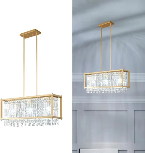 Vista 33 de LMQNINE Modernas lámparas colgantes negras para isla de cocina, lámpara de araña de cristal, iluminación colgante ajustable de granja para comedor