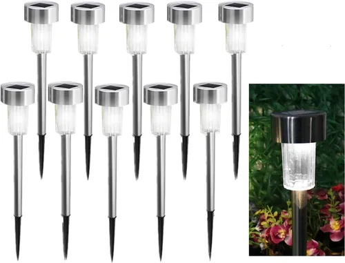 Vista 8 de 10pcs azul LED al aire libre jardín de acero accionado solar lámpara de luz de paisaje