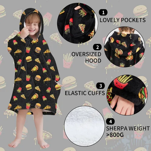 Vista 3 de Mewkou Manta con Capucha Portátil para Niños Sudadera con Capucha de Sherpa Extra Grande para Niños, Niñas y Niños Pequeños de 2 a 6 años